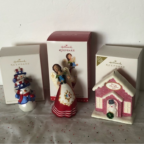 3 Hallmark Keepsake Christmas Ornaments Angel Patriot Snowman Welcome Christmas - Picture 1 of 6